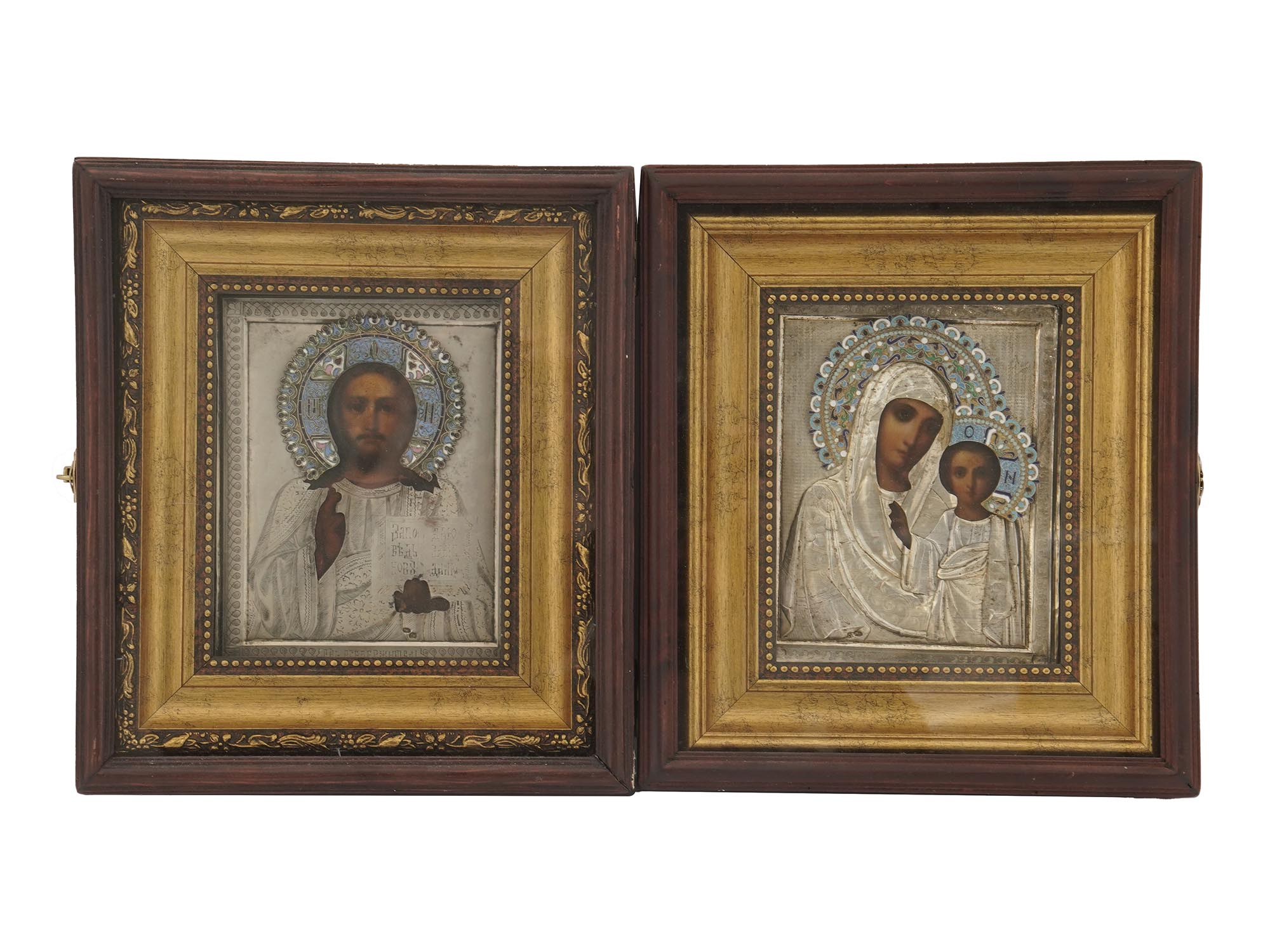 ANTIQUE SILVER & ENAMEL RUSSIAN ICON WEDDING PAIR PIC-0